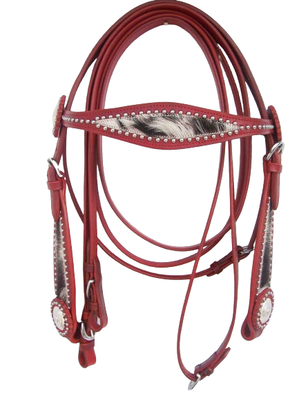 Western leather bridle with goat skin